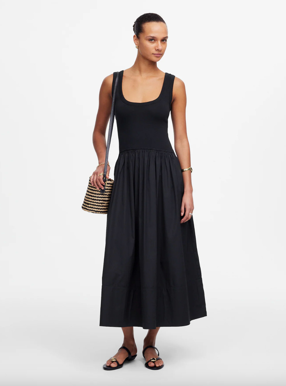 Madewell Mixed Poplin Scoopneck Maxi Dress Cotton A Line Minimalist Black M NWT